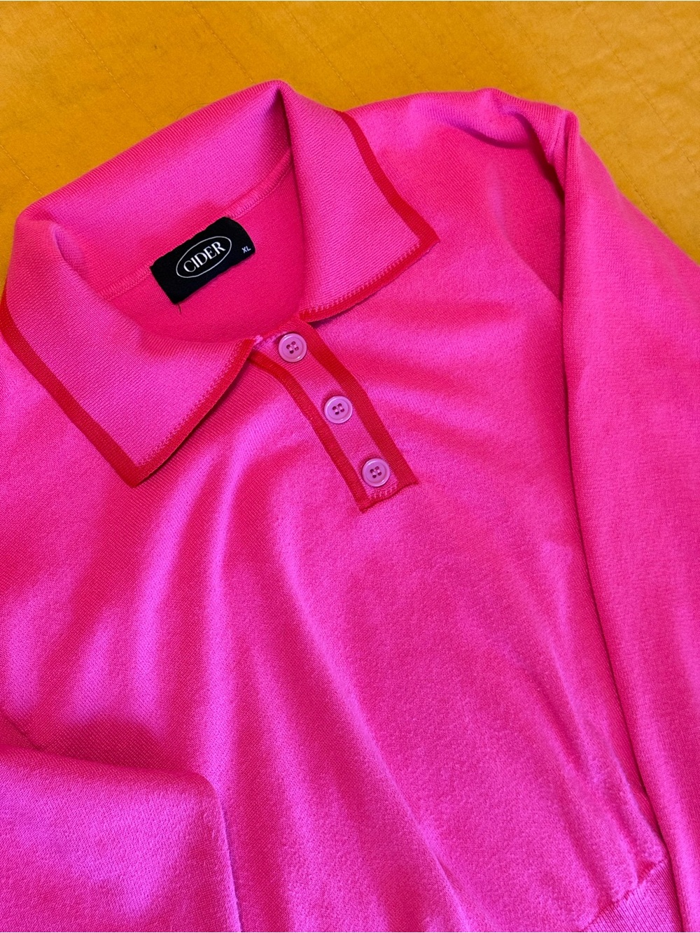 Cider Vibrant Pink Polo Knit with Contrast Trim